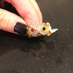 Gold Ring with Chain Link and X Design, 14K Gold Electroplated, Costume Jewlery